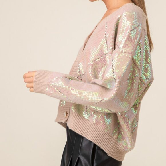 Sequin Argyle Cardigan - Picture 2 of 5